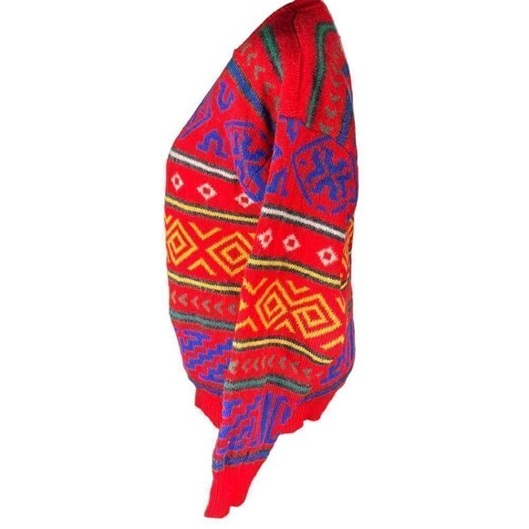 Claiborne 100% wool 80’s 90’s vibrant funky Aztec southwestern tribal large - Picture 2 of 5